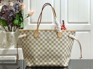 LV N41361 Louis Vuitton Neverfull MM Damier Azur N41605 Bag Pink