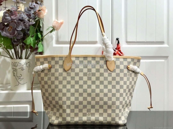 LV N41361 Louis Vuitton Neverfull MM Damier Azur N41605 Bag Pink