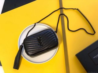 YSL 585040 Lou Mini Camera Bag in Black Matelasse Leather Black