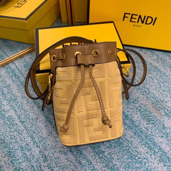 Fendi 8BS010 Mon Tresor Leather And Canvas Mini Bag Apricot