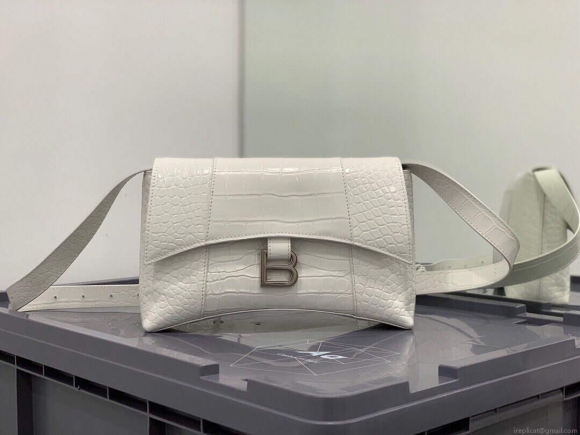 Balenciaga 671355 Women’s Downtown XS Shoulder Bag Crocodile Embossed White