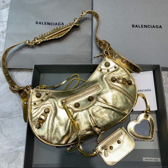 Balenciaga 67130723 Women’s Le Cagole Small Shoulder Bag Arena lambskin In Gold