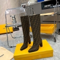 Fendi Women Shoes 8W8348AKXOF1GAA Cut High-heeled blue FF chenille boots 192525