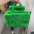 Bottega Veneta BV 652867 Arco Tote Intreccio shearling Green