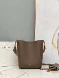 Celine 178303 Sangle Small Bucket Bag in Soft Grained Calfskin Brown