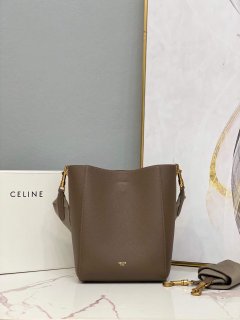 Celine 178303 Sangle Small Bucket Bag in Soft Grained Calfskin Brown