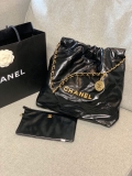 Chanel 22 Small Handbag Shiny Calfskin AS3260 Black Gold