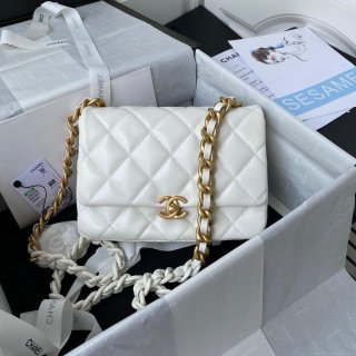Chanel Small Flap Bag Lambskin Gold-Tone Metal AS3206 White