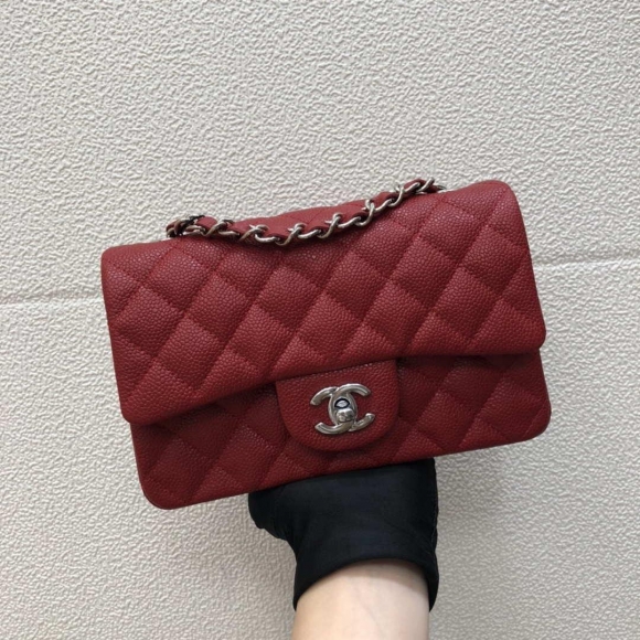 Chanel A69900 Mini Flap Bag Grained Calfskin Red Silver