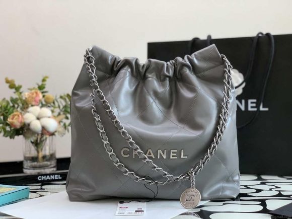 Chanel AS3260 22 Small Handbag Metallic Calfskin Gray Metal