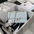 Chanel A01113 Flap Handbag Classic Bag Lambskin Light Blue Gold