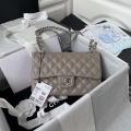 Chanel A01113 Flap Handbag Classic Bag Lambskin Light Gray Silver