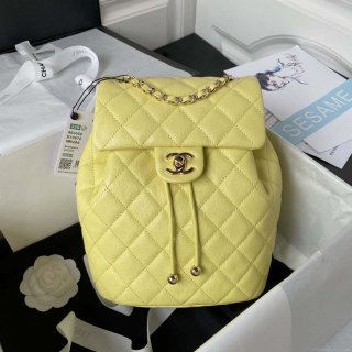 Chanel AS4059 Large Backpack Grained Shiny Calfskin & Gold-Tone Metal Yellow