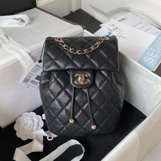 Chanel AS4058 Backpack Grained Shiny Calfskin & Gold-Tone Metal Black
