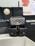 Chanel AS3860 Backpack Shiny Lambskin Gold Black