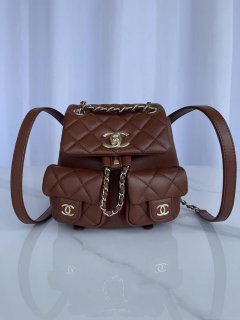 Chanel AS3860 Backpack Shiny Lambskin Gold Brown
