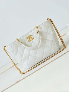 Chanel AS4188 Small Hobo Bag Shiny lambskin Gold Metal White