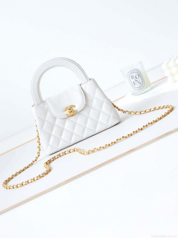 Chanel AS4416 Mini Shopping Bag shiny aged Calfskin gold tone metal Off-White