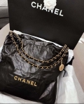 Chanel 22 Handbag AS3261 Wrinkled Calfskin leather Black Gold