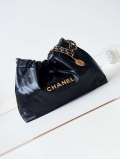 Chanel 22 Bag AS4486 Small Handbag Shiny Calfskin Black With Gold