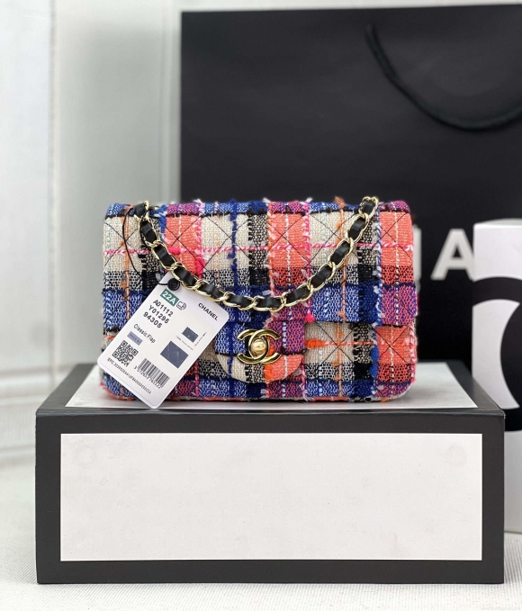 Chanel AS1116 Small Flap bag Woolen A69900 Pink & Blue