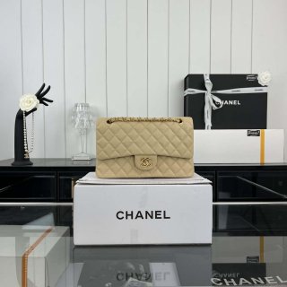 Chanel A01112 Flap Classic 11.12 Handbag Grained Calfskin & Gold-Tone Metal Apricot