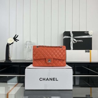 Chanel A01112 Flap Classic 11.12 Handbag Grained Calfskin & Silver-Tone Metal Orange