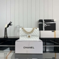 Chanel A01112 Flap Classic Handbag Grained Calfskin & Gold-Tone Metal White