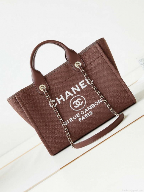 Chanel AS3257 Small Shopping Bag Mixed Fibers Calfskin & Gold-Tone Metal Brown