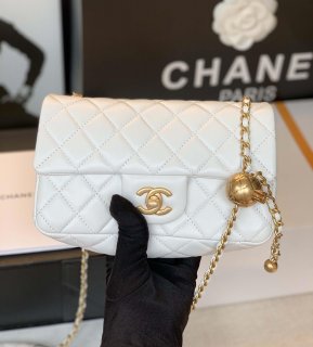 Chanel AS1787 Chanel Mini Flap Bag Lambskin Gold NA117 White