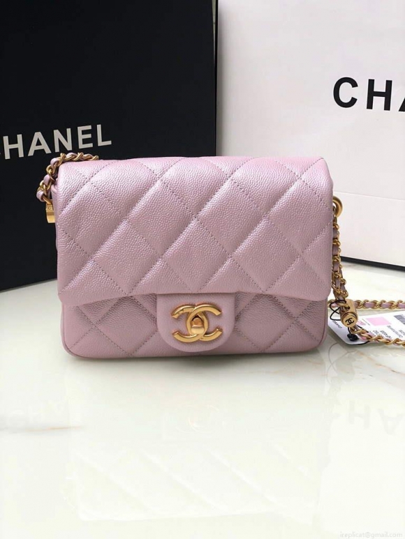 Chanel AS2855 Mini Flap Bag Calfskin Gold Pink