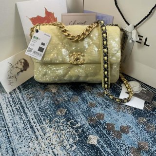 Chanel AS1161 chanel 19 Large Handbag Sequins Calfksin Bag Yellow