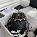 Chanel AS2390 Shiny Lambskin Small Drawstring Bucket Bag Black