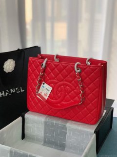 Chanel A50995 Matelasse GST Chain Tote bag caviar Calfskin leather Red Silver