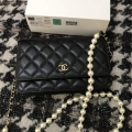 Chanel A68052 Wallet on Chain bag lambskin Imitation Pearls gold Black