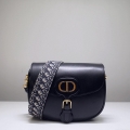 Dior M9320 Large Bobby Bag Black Box Calfskin with Blue Oblique Strap