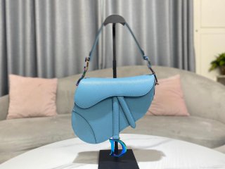 Dior M0446 Dior Saddle Bag Light Blue Grained Calfskin Blue logo