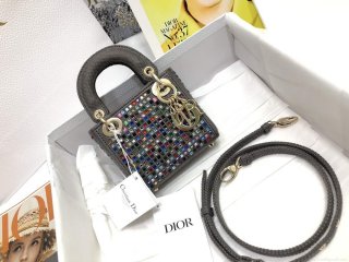 Dior S0856 Micro Lady Dior Bag Square Embroidery Set with Gray Multicolor Strass