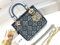Dior M0505 Mini Dior Lady Bag Metallic Calfskin and Satin with Celestial Blue Bead Embroidery