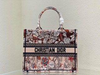Dior Book Tote M1296 Medium Latte Multicolor Dior Jardin d’Hiver Embroidery M0087