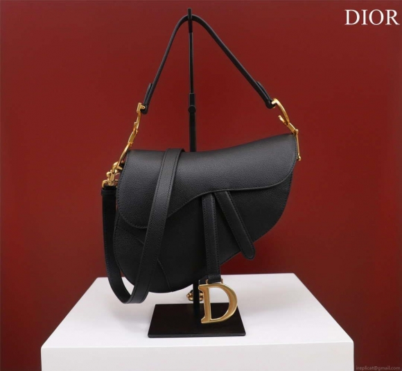Dior M0456 Mini Saddle Bag With Strap Black Grained Calfskin