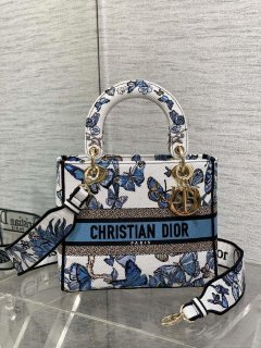 Dior M0565 Medium Lady D-Lite White and Pastel Midnight Blue Toile de Jouy Mexico M1039