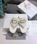 Dior KCQ386 Diro 30 Montaigne Flat Thong Sandals Calfskin White