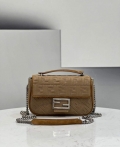 Fendi 8BR793 Midi Baguette Chain FF Fabric Bag Beige