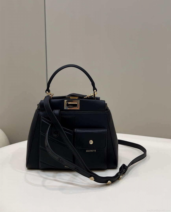 Fendi 8BN335 Peekaboo ISeeU Small Black leather bag 2113s