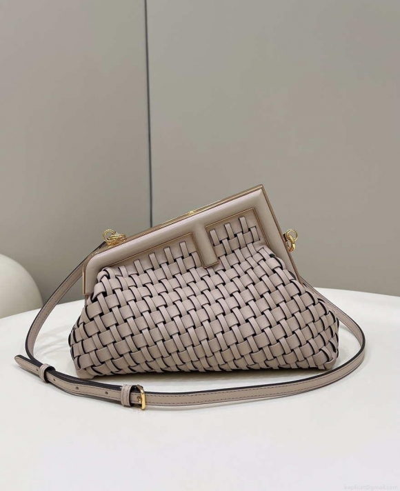 Fendi 8BP129 First Small Nude and Light Purple braided leather bag 80103