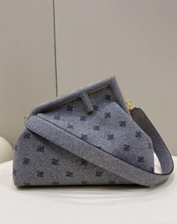 Fendi 8BP127 Fendi First Medium Gray flannel bag with embroidery