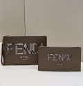 Fendi 8N0178AC9S Fendi logo flat pouch clutch 8370S Gray