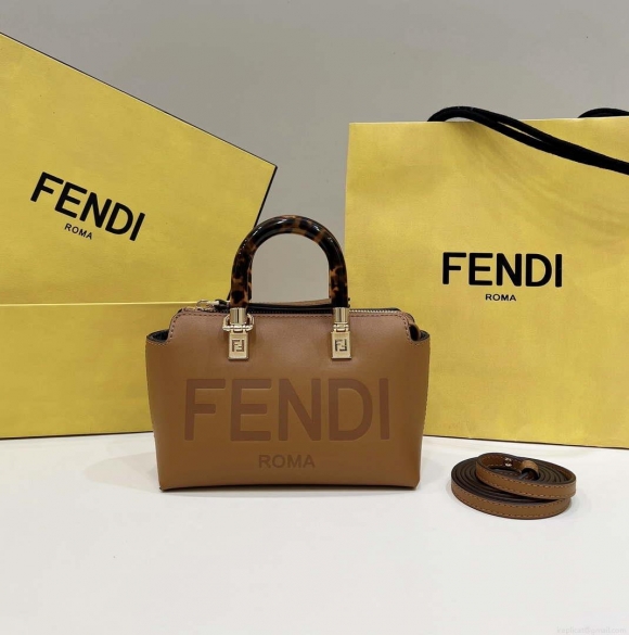 Fendi 8BS067 By The Way Mini Small Boston bag in mint Brown leather