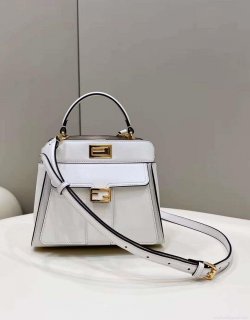 Fendi 8BN244 Peekaboo Mimi White Leather Bag 8596S